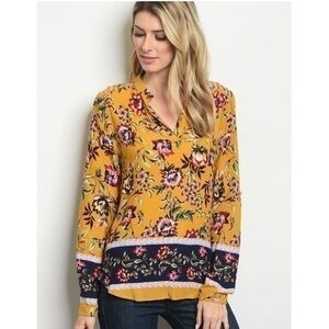 Long Sleeve Mustard Floral Blouse NEW